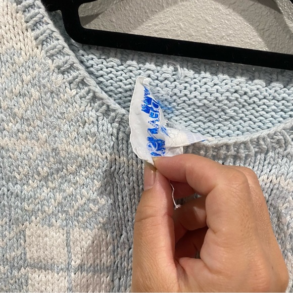Deans of Scotland Vintage Knit Fair Isle Sweater Vest Light Blue White Small - Picture 4 of 6